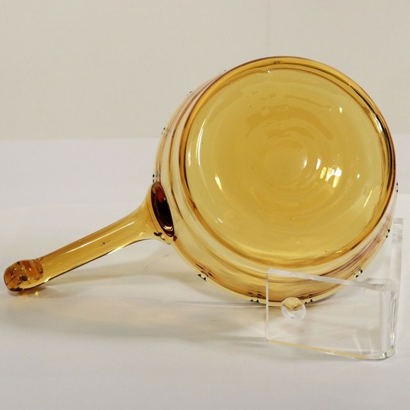 Vintage Amber Glass 5.5" Scalloped Edge Bowl With 4" Scroll Handle - Picture 6 of 9